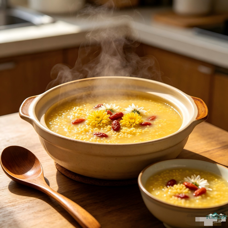 Chrysanthemum and Goji Berry Millet Porridge (Liver-Clearing & Eye-Nourishing Congee)