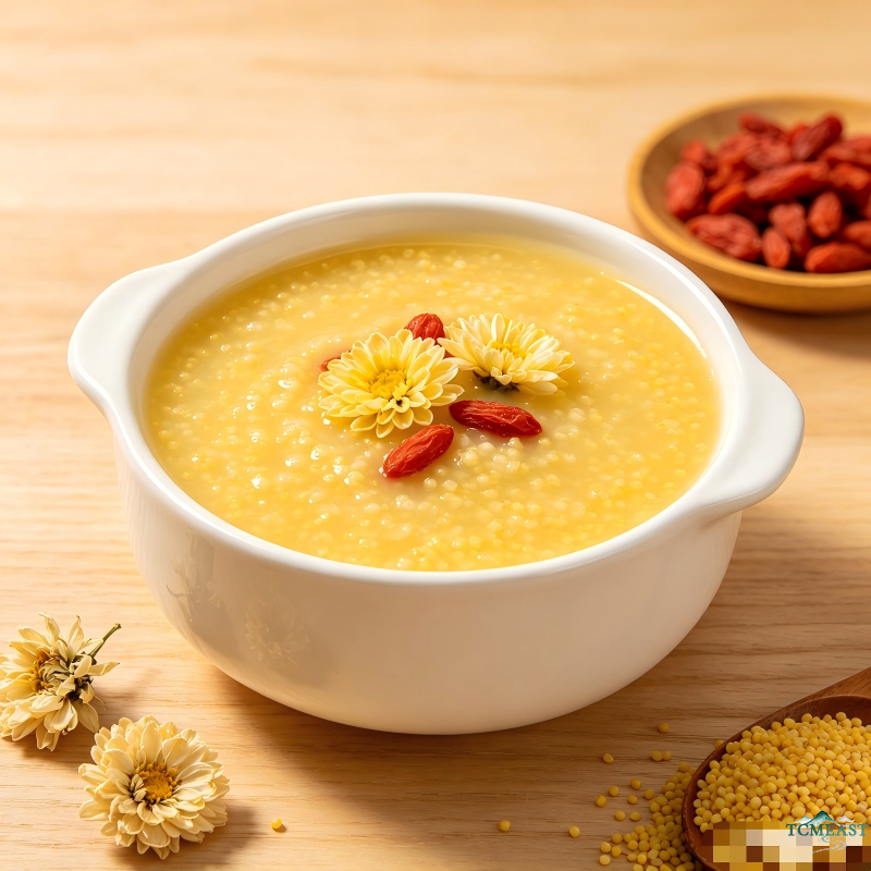 Chrysanthemum and Goji Berry Millet Porridge (Liver-Clearing & Eye-Nourishing Congee)