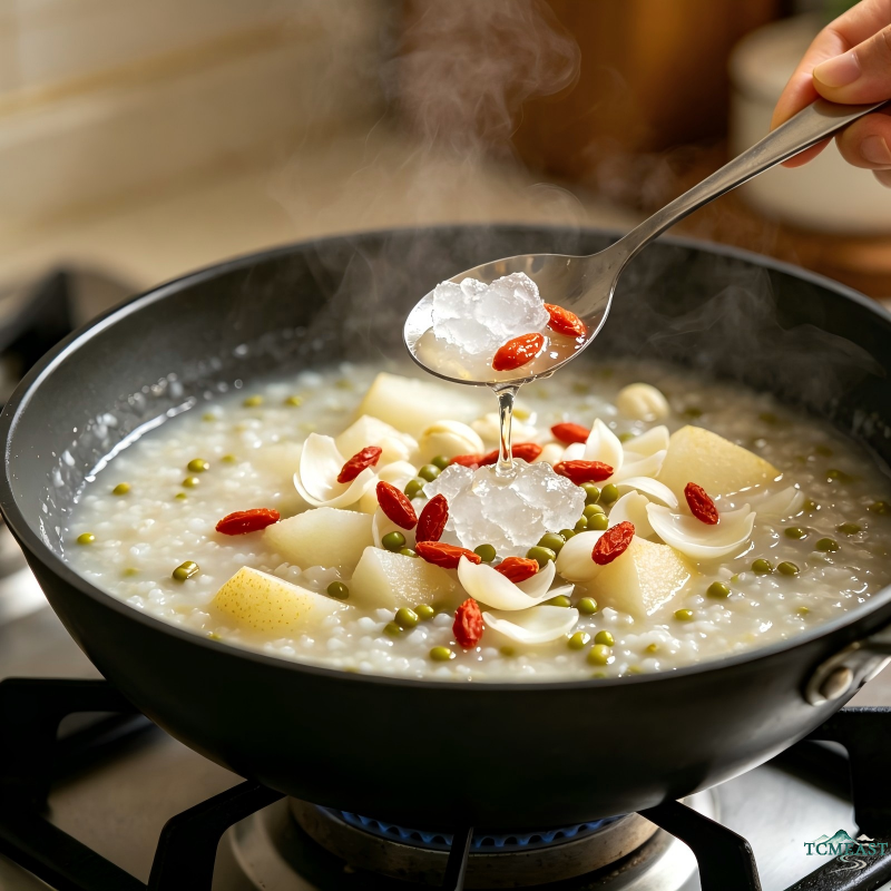 Mung Bean, Lily Bulb and Snow Pear Porridge (Summer Heat Relief & Lung-Moistening Congee)