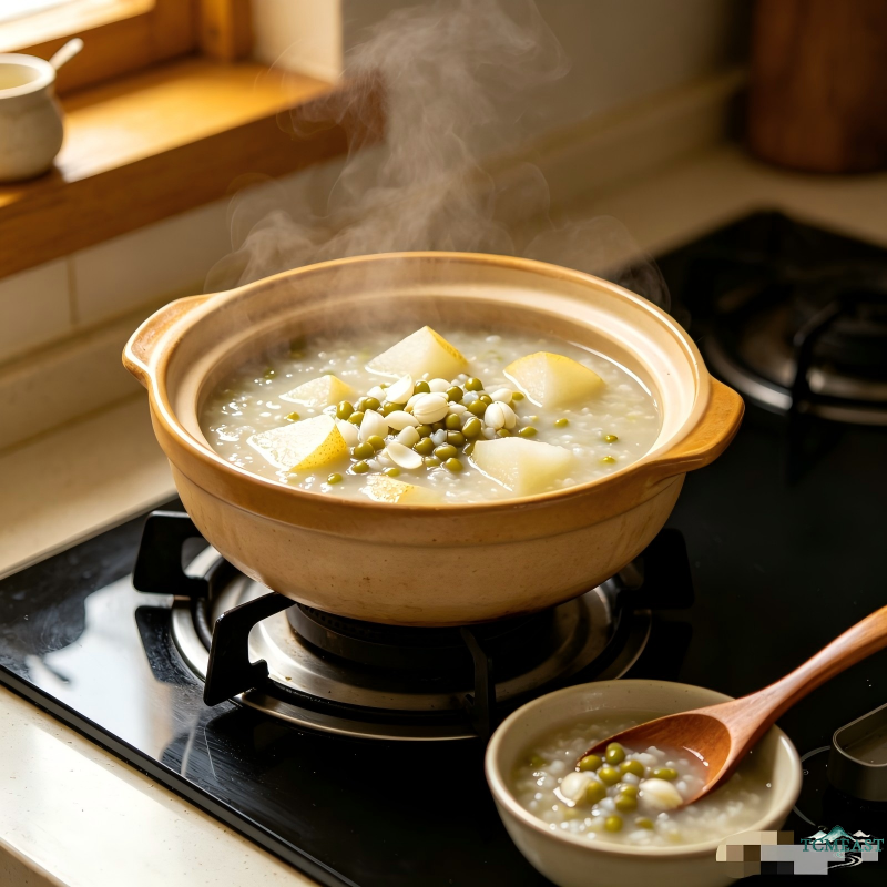 Mung Bean, Lily Bulb and Snow Pear Porridge (Summer Heat Relief & Lung-Moistening Congee)