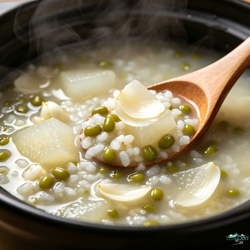 Mung Bean, Lily Bulb and Snow Pear Porridge (Summer Heat Relief & Lung-Moistening Congee)