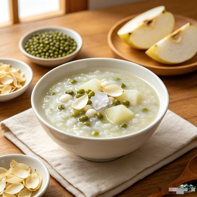 Mung Bean, Lily Bulb and Snow Pear Porridge (Summer Heat Relief & Lung-Moistening Congee)