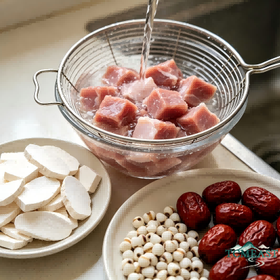 Poria Cocos, Euryale Ferox and Lean Pork Soup (Spleen-Strengthening Dampness-Relief Soup)