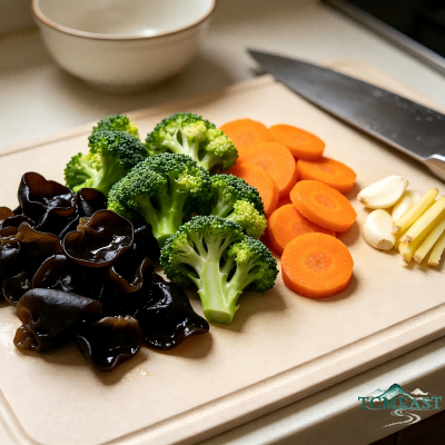 Wood Ear Mushroom, Carrot and Broccoli Stir-Fry