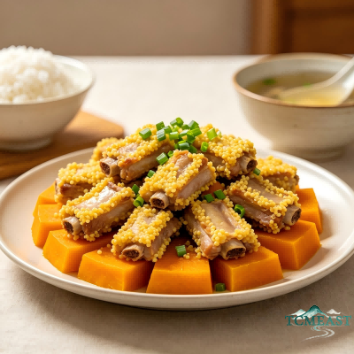 Braised Pork Ribs with Pumpkin and Millet