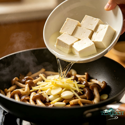 Braised Tofu with Mixed Mushrooms