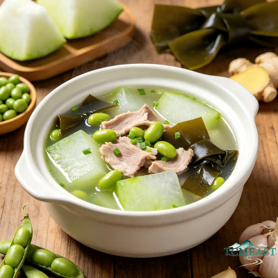Winter Melon, Seaweed, and Edamame Soup