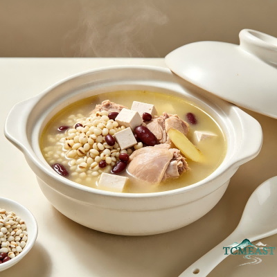 Stir-Fried Coix Seed, Small Red Bean, Poria Cocos and Chicken Soup