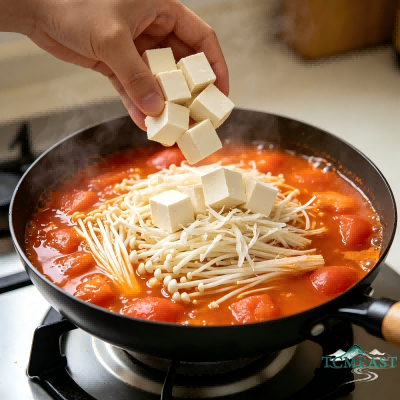 Tomato, Enoki Mushroom and Tofu Soup