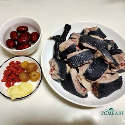 Black-Boned Chicken Soup with Red Dates, Longan and Goji Berries