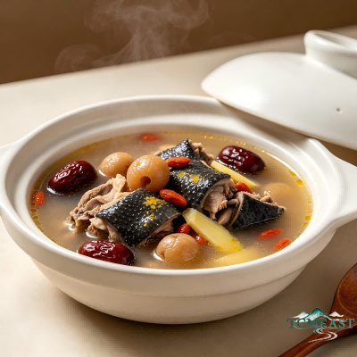 Black-Boned Chicken Soup with Red Dates, Longan and Goji Berries