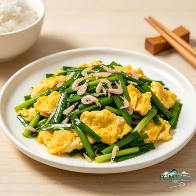 Stir-Fried Eggs with Chives and Dried Shrimp