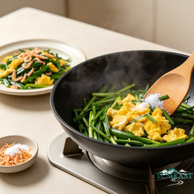 Stir-Fried Eggs with Chives and Dried Shrimp