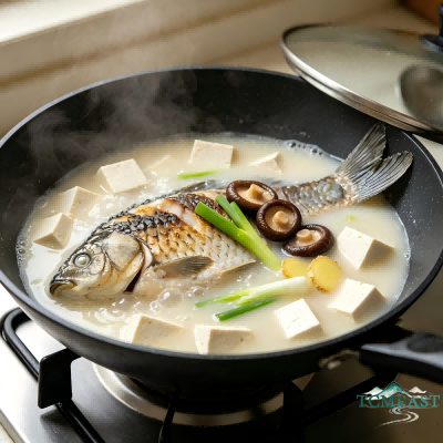 Crucian Carp Soup with Tofu and Shiitake Mushrooms