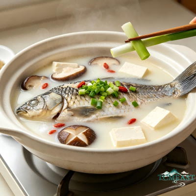 Crucian Carp Soup with Tofu and Shiitake Mushrooms