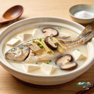 Crucian Carp Soup with Tofu and Shiitake Mushrooms