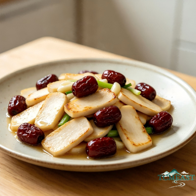 Stir-Fried Tender King Oyster Mushrooms with Red Dates