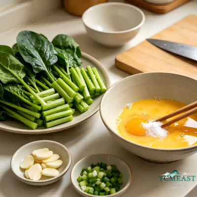 Silky Scrambled Eggs with Tender Spinach