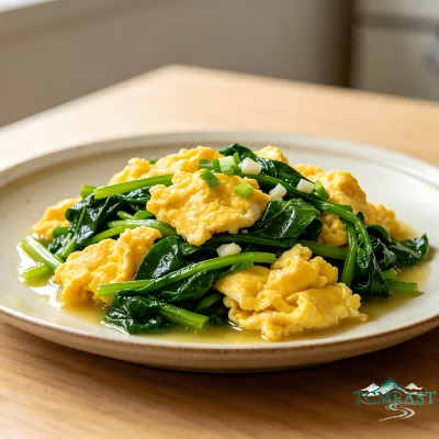 Silky Scrambled Eggs with Tender Spinach