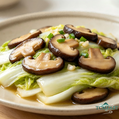 Stir-Fried Tender Baby Cabbage with Shiitake Mushrooms
