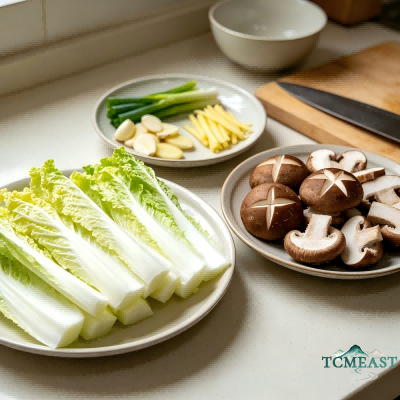 Stir-Fried Tender Baby Cabbage with Shiitake Mushrooms