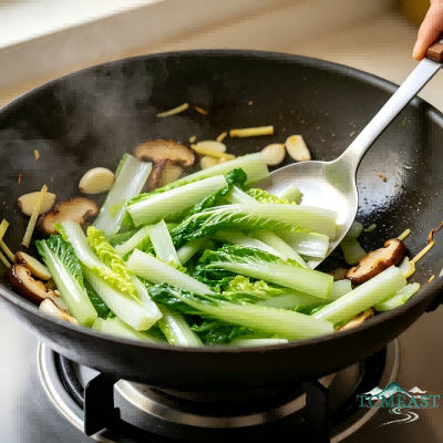 Stir-Fried Tender Baby Cabbage with Shiitake Mushrooms