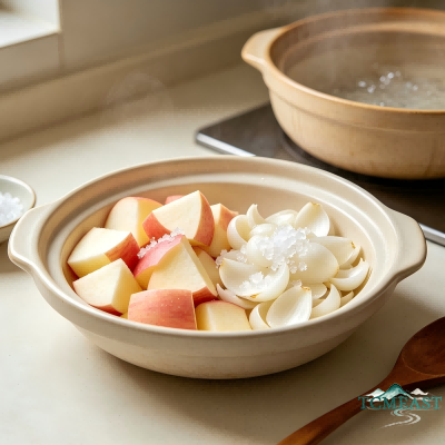 Steamed Apple with Fresh Lily Bulbs