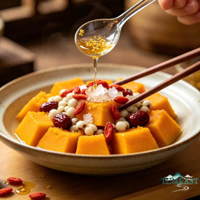 Steamed Pumpkin with Euryale Ferox and Red Dates