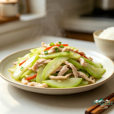 Stir-Fried Shredded Chicken with Chayote