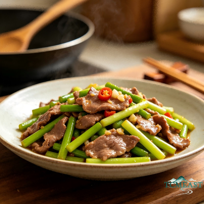 Stir-fried Garlic Scapes with Lamb