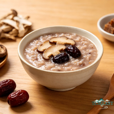 Shiitake Mushroom and Black Date Porridge
