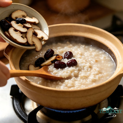 Shiitake Mushroom and Black Date Porridge