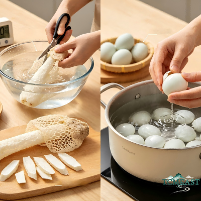 Quail Egg and Bamboo Fungus Soup