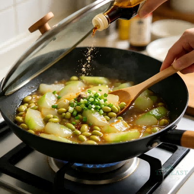 Braised Loofah with Edamame