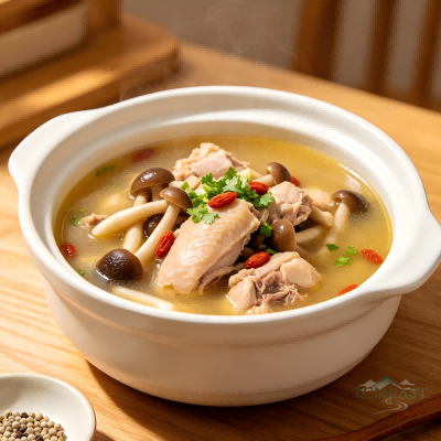 Mushroom Stew with Skinless Chicken Leg