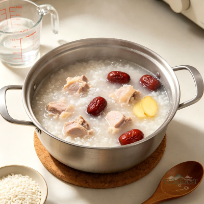 Scallion, Jujube & Chicken Congee (Congbai Dazao Jirou Zhou)