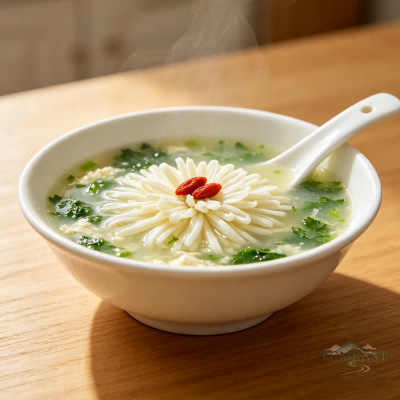 Shepherd's Purse & Chrysanthemum Tofu Soup (Jicai Juhua Doufu Geng)
