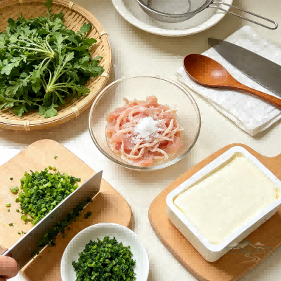 Shepherd's Purse & Chrysanthemum Tofu Soup (Jicai Juhua Doufu Geng)