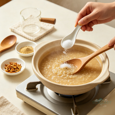 Chicken Gizzard Lining Congee (Ji Nei Jin Zhou)